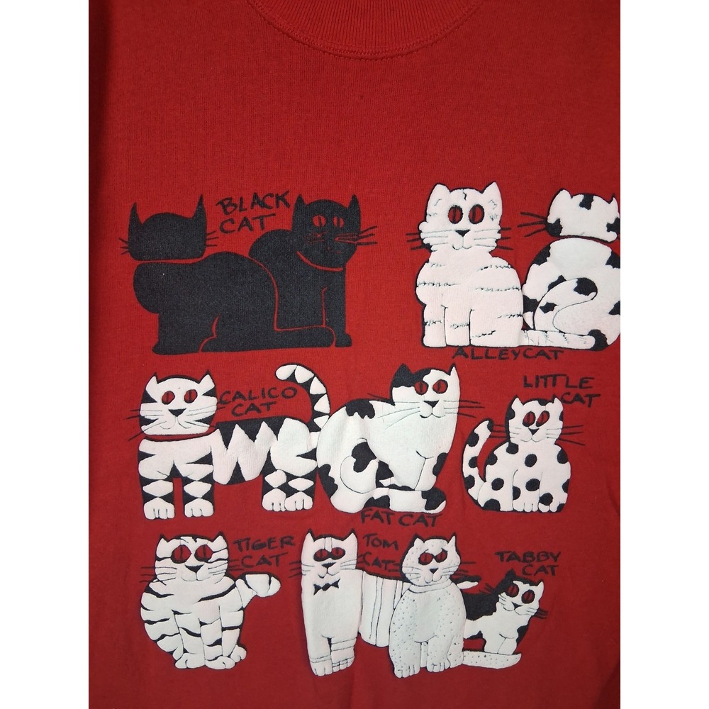 Vintage Sweatshirt Roochi Adult‎ Red XL Cat Lady Black Alley Tabby USA Made